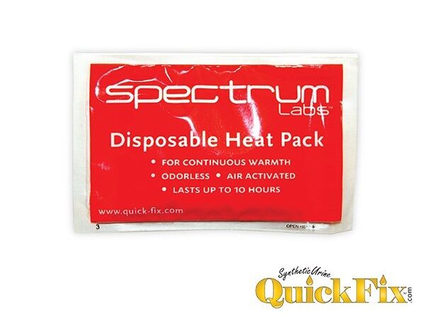 A packet of heating pads used for keeping synthetic urine warm with Spectrum Labs branding
