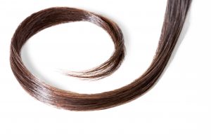 Lock of long black hair in slight curl over