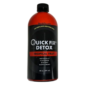 Quick Clear Detox Drink 20oz natural detox beverage with supplement capsules for same day cleansing support, Tropical Fruit or Blueberry Açaí flavor.