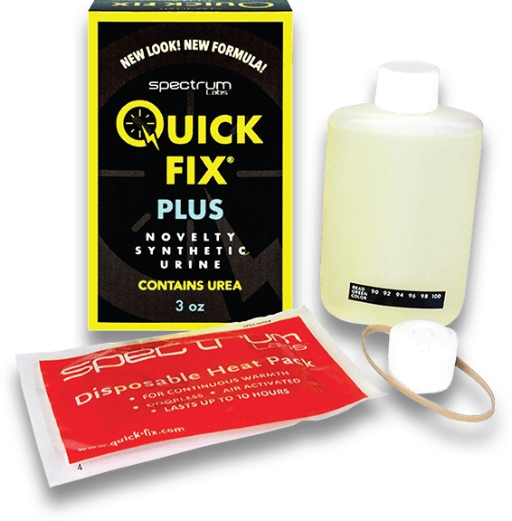 Thin white bottle with its quick fix packaging and red sachet