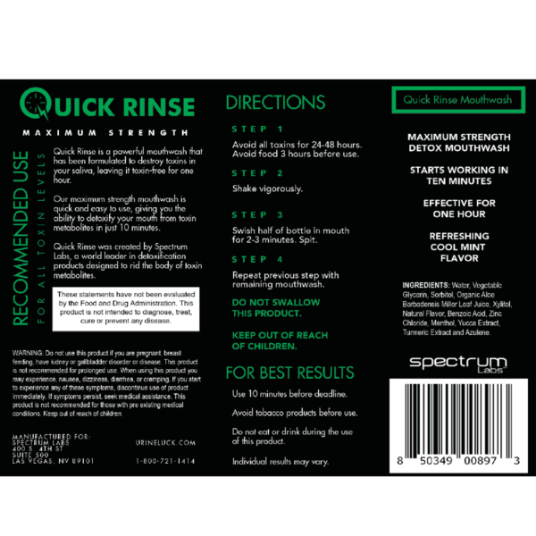Quick Rinse Detox Mouthwash instructions pictured.