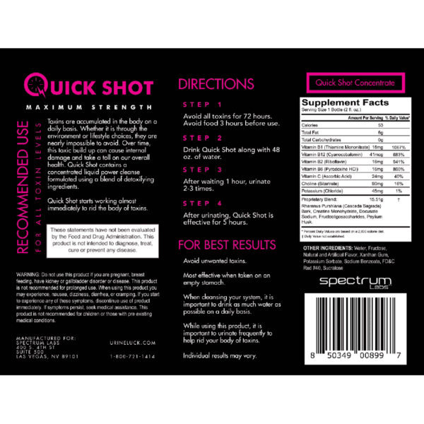 Quick Shot box back label