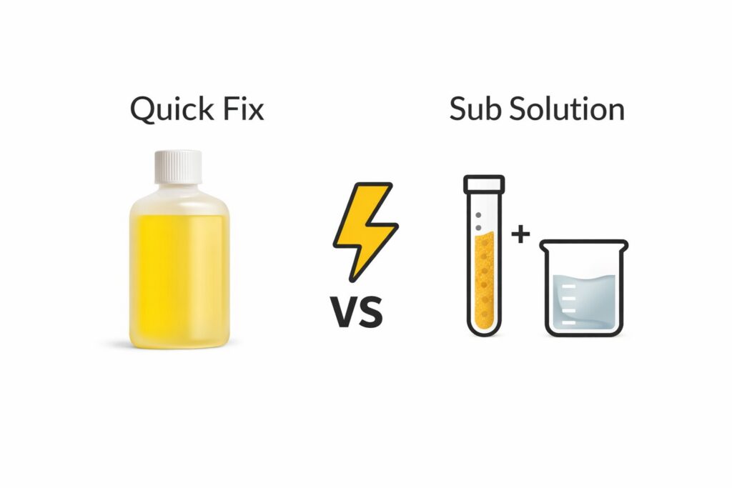 quick fix vs sub solution synthetic urine comparison graphic