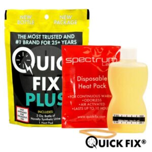 Quick Fix synthetic urine set with a heating pad