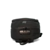 Top view of black stash backpack featuring zippered compartments and a built-in combination lock.